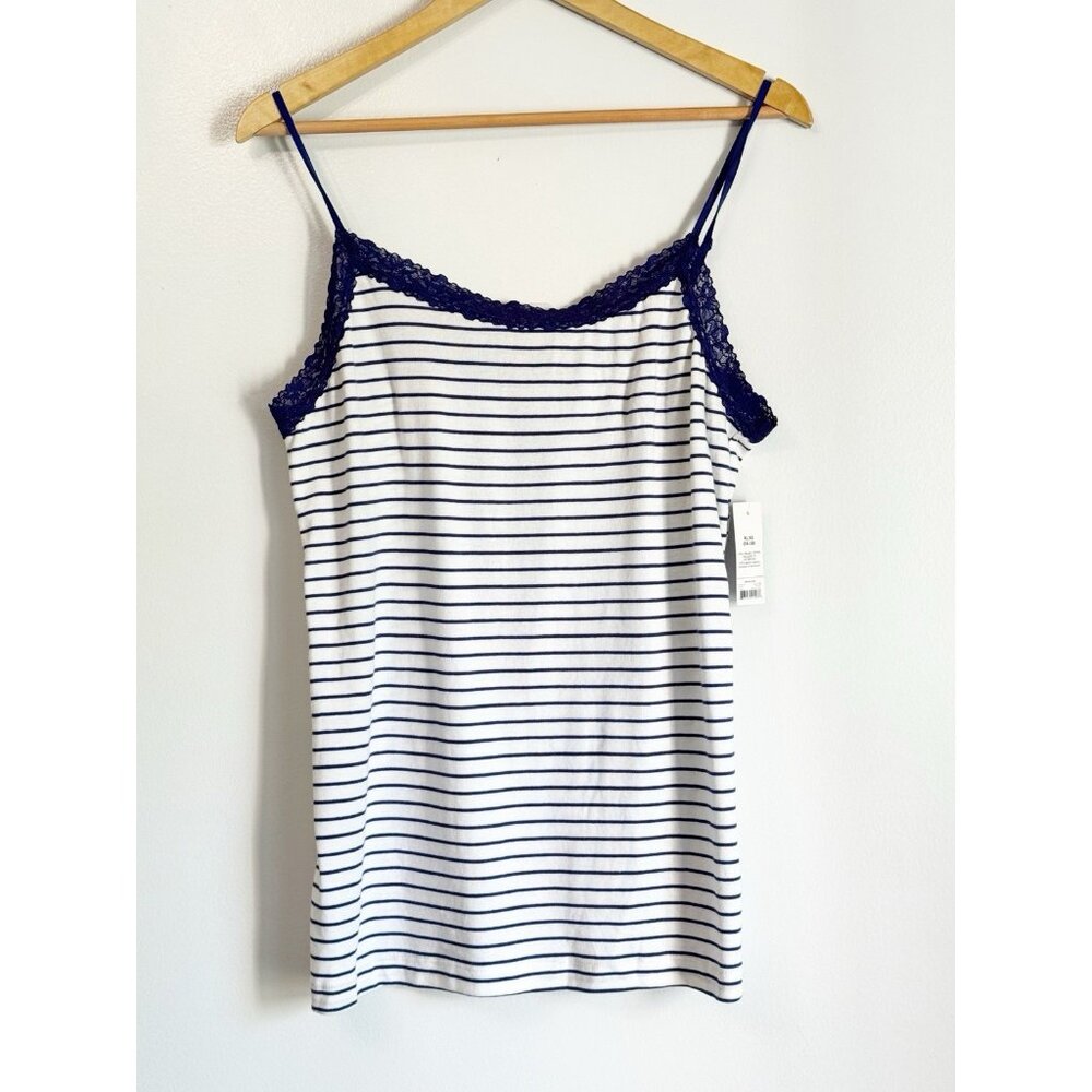 Faded Glory Y2K Blue Striped Lace Trim Tank Top Size XL Stretch Layering